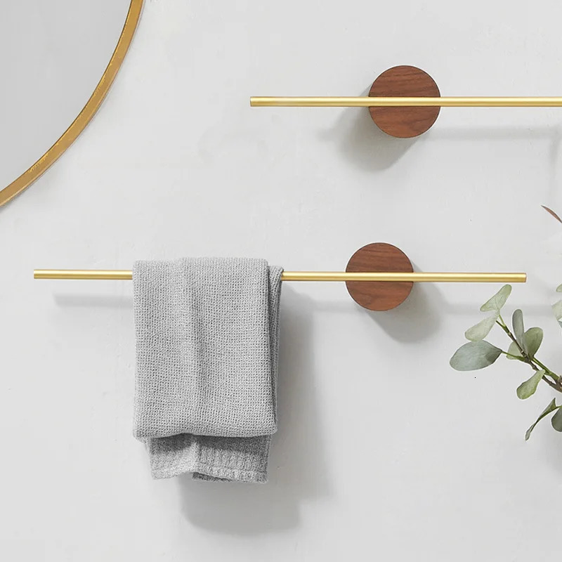 Towel Racks Brief Single Wood Towel Rack Bathroom Towel Holder Towel Bar Bathroom Accessories Golden Black 30cm 40cm 50cm 60cm 231012