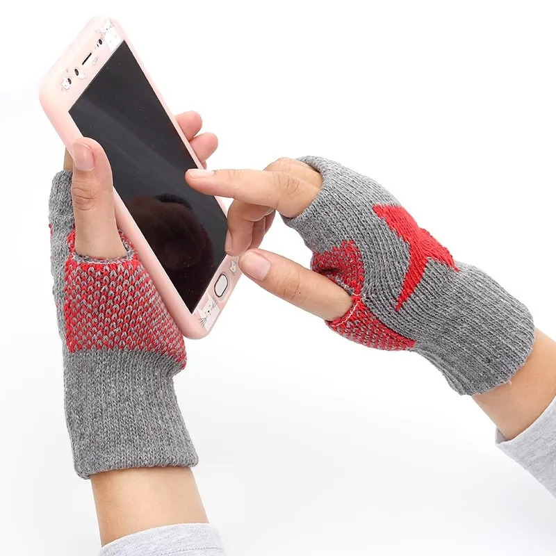 Five Fingers Gloves Y2K Fashion Pentagram Knitted Fingerless Winter Soft Warm Wool Knitting Arm Flexible Hand Warmer for Men Women 231012