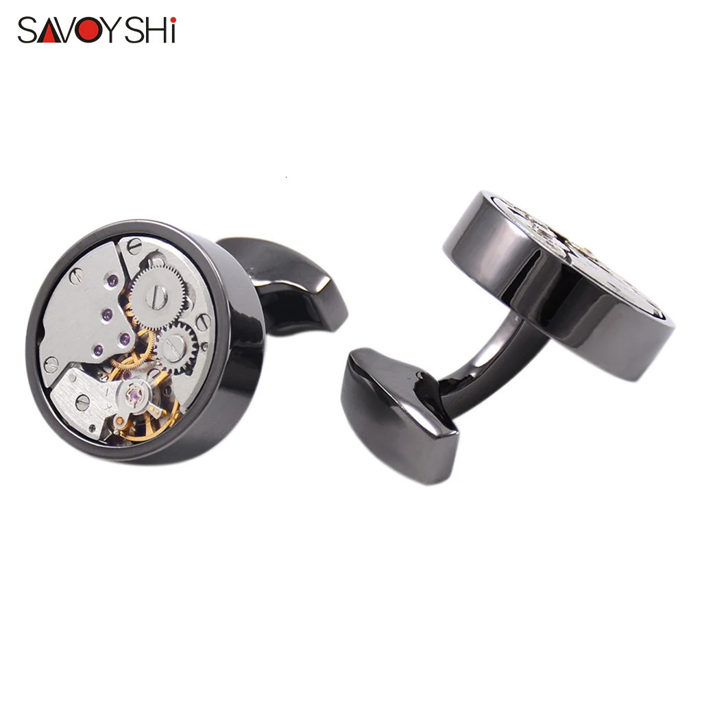 Cuff Links SAVOYSHI Watch Movement Cufflinks For Mens High Quality Metal Gears Cuff Buttons Round Cuff Links Gift Drop 231012