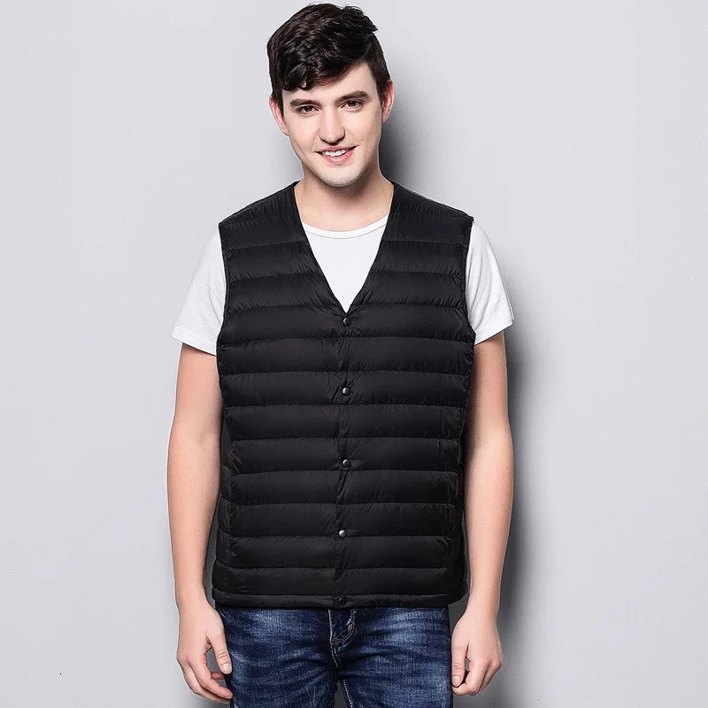 Mens Vests Man Ultra Light Down Vest Spring Autumn Sleeveless VNeck Vest Male Casual Winter Collarless Waistcoat 231013