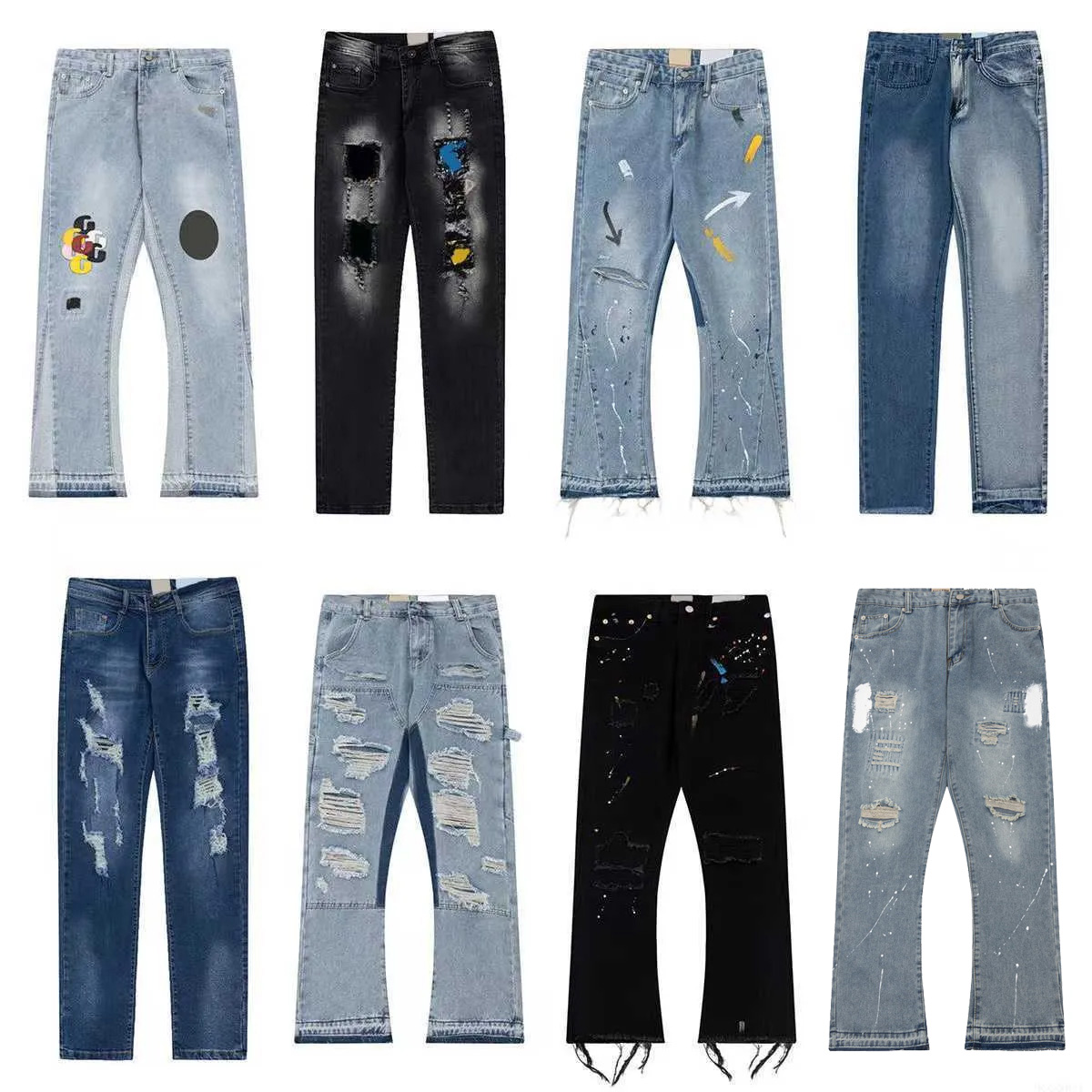 Designer Men's Jeans Galleries Trousers Depts Fashion Mens Designer Splicing Jeans Ripped Denim Pants Luxury Hip Hop Distressed Mens Womens Size S-XL