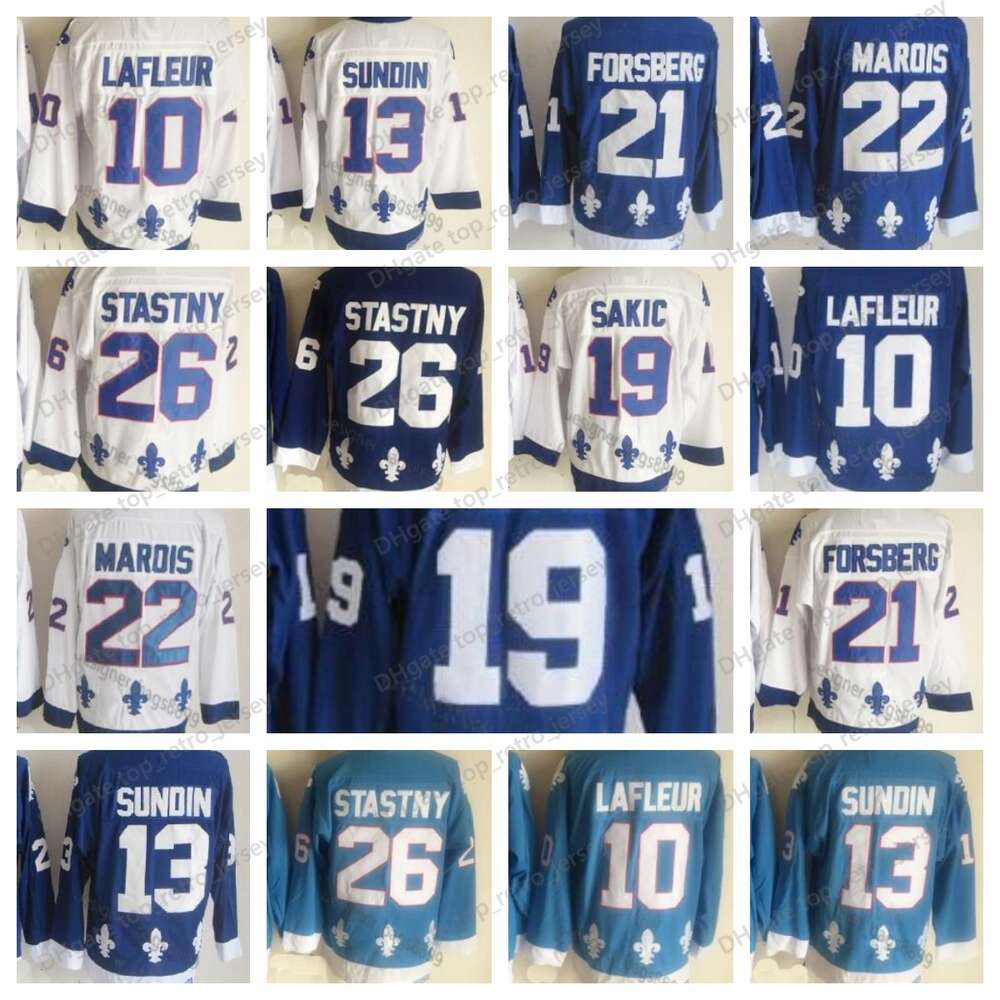 Mens CCM Retro 19 Joe Sakic 21 Peter Forsberg Hockey Jerseys 13 Mats Sundin 26 Peter Stastny Jerseys 10 Guy Lafleur 22 Marois Vintage Blue White 2023 