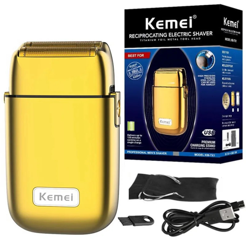 Razors Blades Kemei Tx1 Full Metal Electric Shaver For Men Hair Beard Electric Razor Bald Head Shaving Machine Finishing Fades Rechargeable 231013