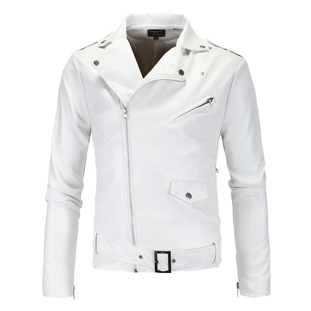 Men's Leather Faux Men Slim White Jackets Oblique Zipper Motorcycle Outwear Moto Biker Coats Size 4XL 231012