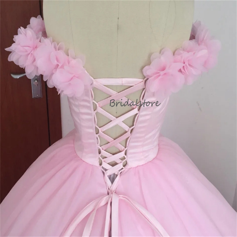 Luxurious Pink 3d Florals Quinceanera Dresses 2024 Off Shoulders Ball Gown Vestido De 15 Anos Lace Up Vestidos Para Mujer Gala Vestidos Debutantes Mas