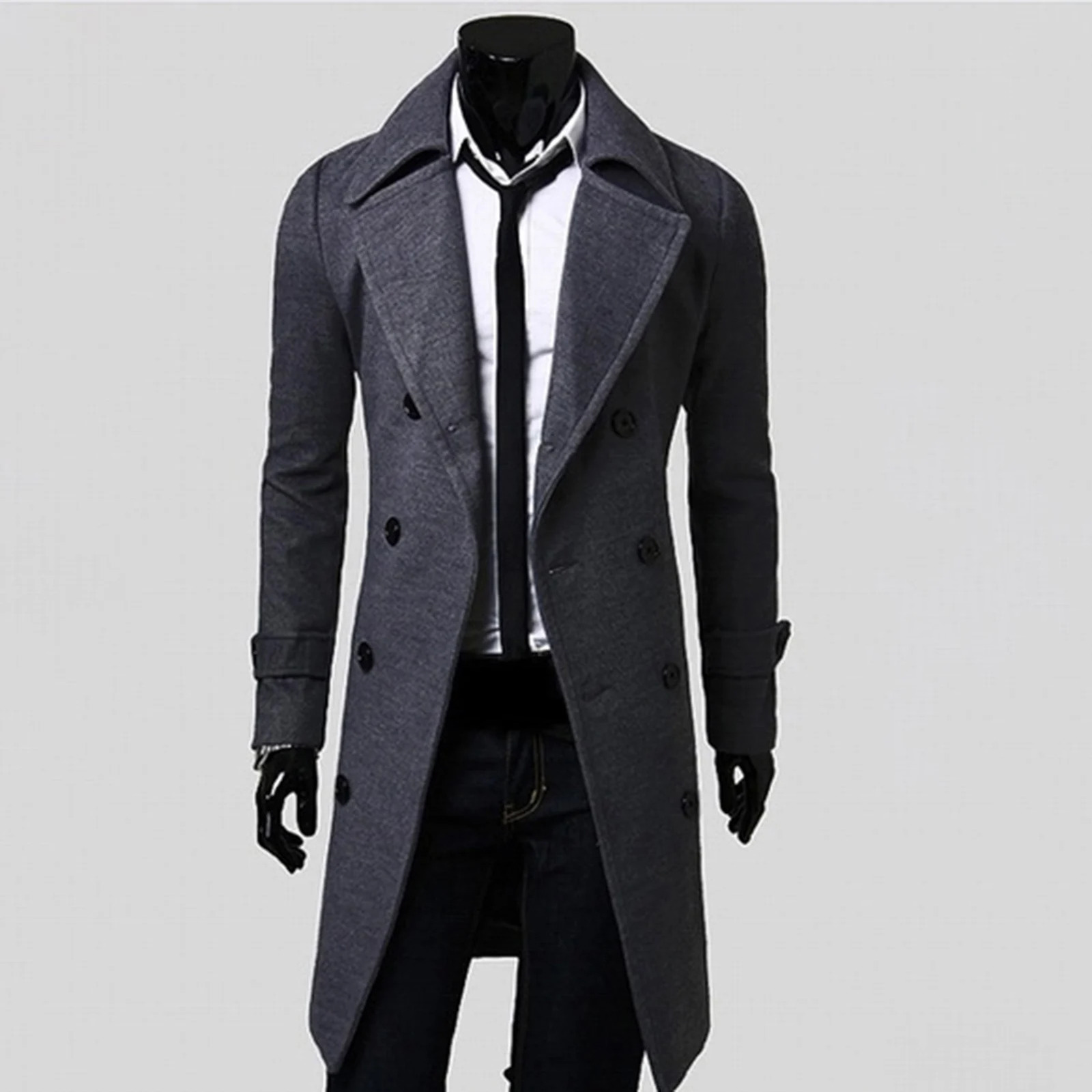 Men's Trench Coats Autumn Winter Long Coat Doublebreasted Solid Color MidLength Windproof Thick British Slim Jacket gabardina hombre 231012