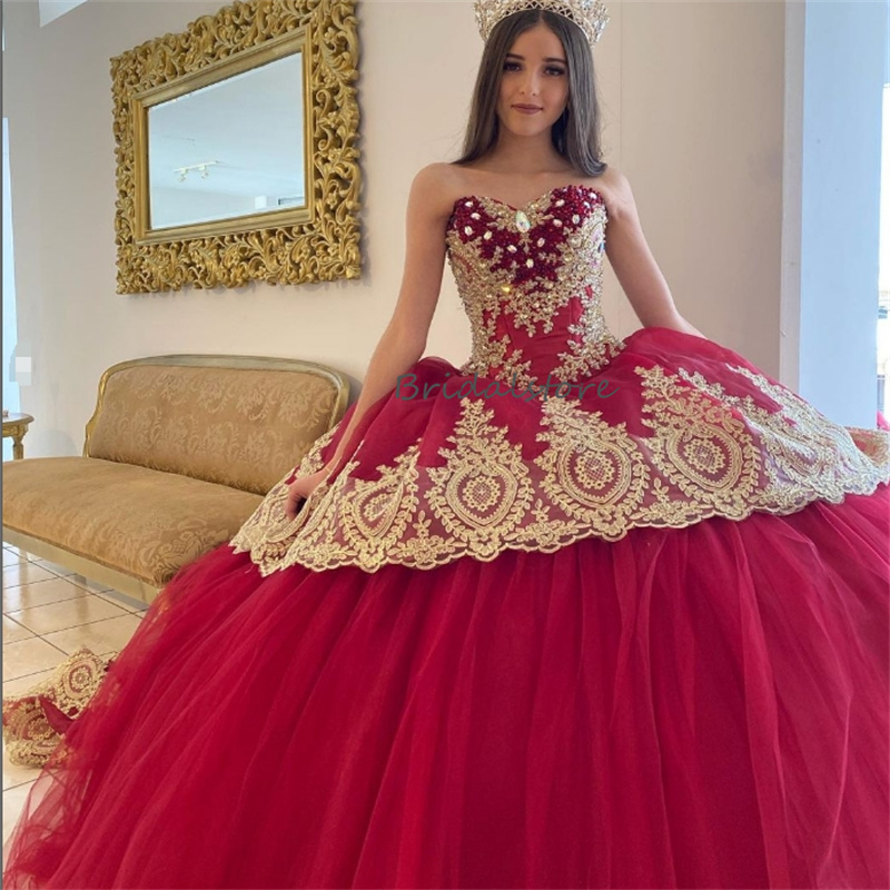 Classy Burgundy Gold Quinceanera Dresses 2024 Sweetheart Beaded Fluffy Vestidos De 15 Quinceanera Elegant Charro Sweet 16 Gothic Vestidos Debutantes M
