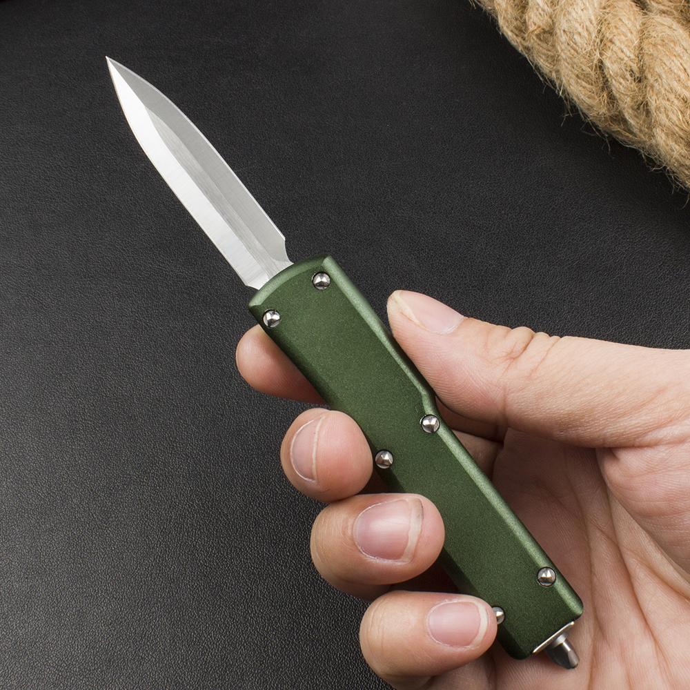 High End Small Tactical Knife D2 Satin Blade CNC Green Aviation Aluminum Handle Outdoor Mini EDC Pocket Knives with Nylon Bag