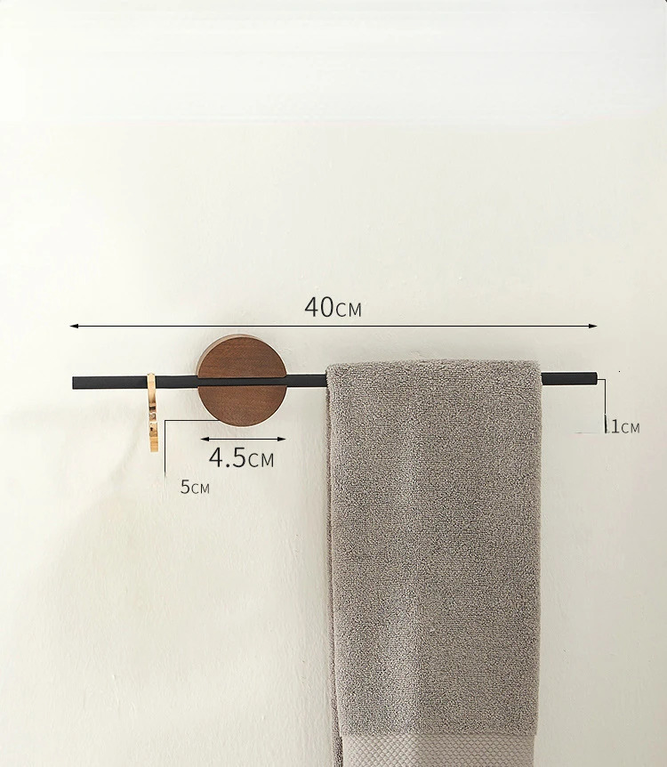 Towel Racks Brief Single Wood Towel Rack Bathroom Towel Holder Towel Bar Bathroom Accessories Golden Black 30cm 40cm 50cm 60cm 231012