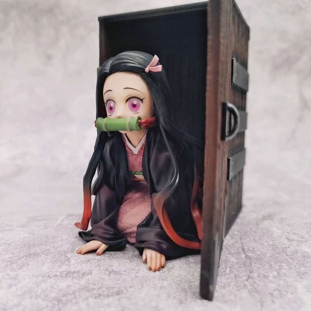 Mascot Costumes 9cm Anime Figure Demon Slayer Kamado Nezuko Baby Form Kneeling Pose with Box Model Dolls Toy Gift Collect Boxed Pvc Material