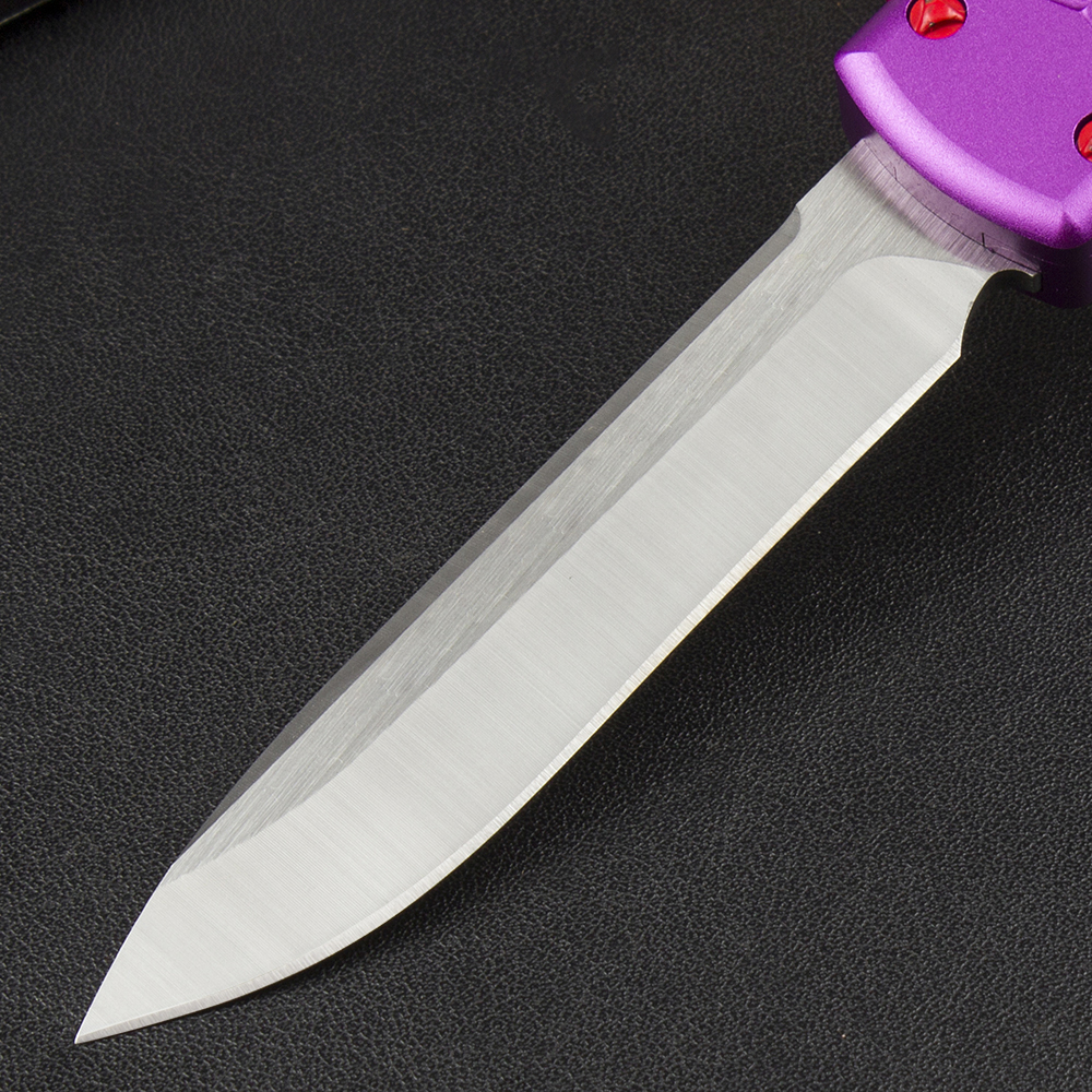 High Quality Tactical Knife D2 Stone Wash knife Blade Purple Aviation Aluminum Handle Outdoor EDC Survival Pocket Knives with Nylon Bag