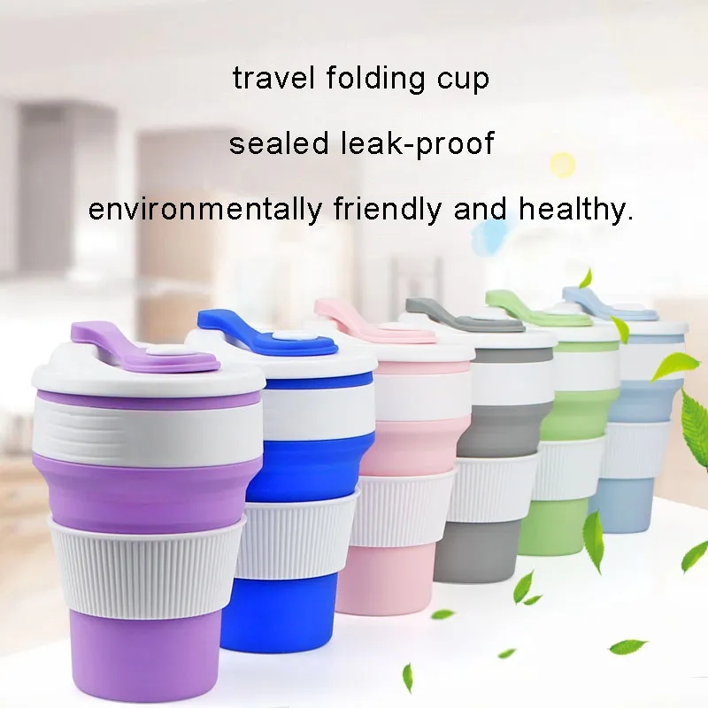 Customizable Portable Flexible Tumblers 350ml Foldable Silicone Coffee Cup Outdoor Anti-scald Folding Travel Water Cups Promotional Gift Z260202