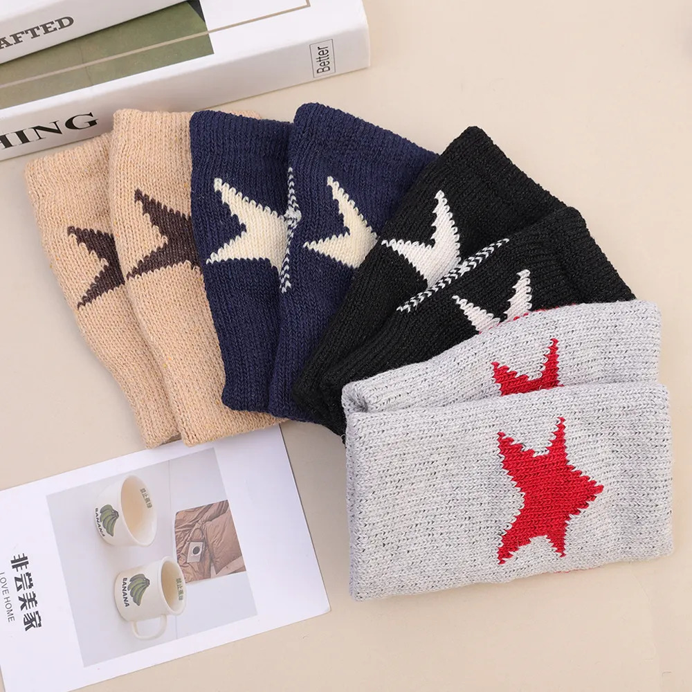 Five Fingers Gloves Y2K Fashion Pentagram Knitted Fingerless Winter Soft Warm Wool Knitting Arm Flexible Hand Warmer for Men Women 231012