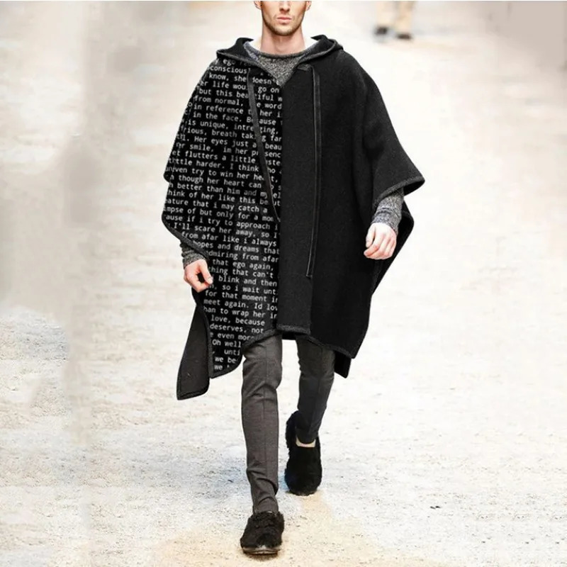 Men's Trench Coats European and American Autumn Youth Fashion Shawl Pullover Cape Fur Coat Winter Cloak Hooded Portable Warm 231012