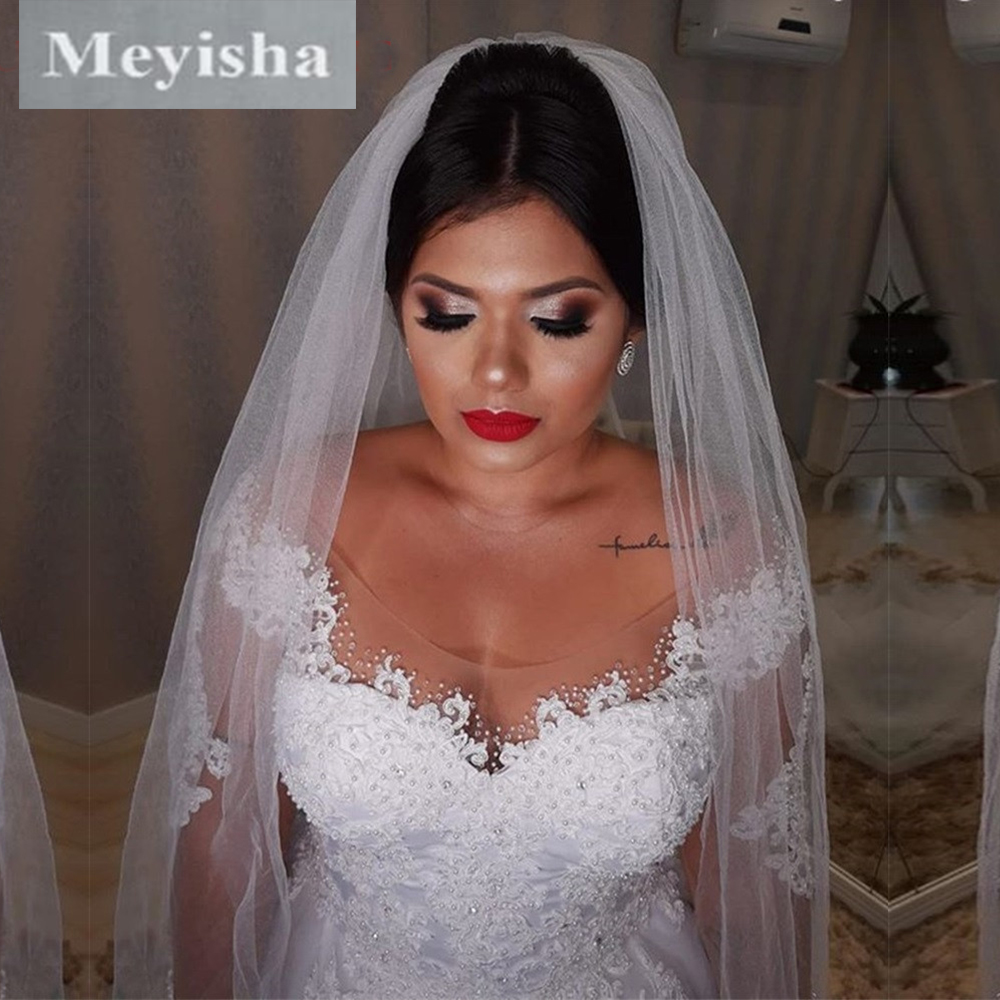 ZJ9336 2024 Long Sleeve Appliques Wedding Dress Tulle Train O-neck Lace Boho For Bride Custom Made Plus Size
