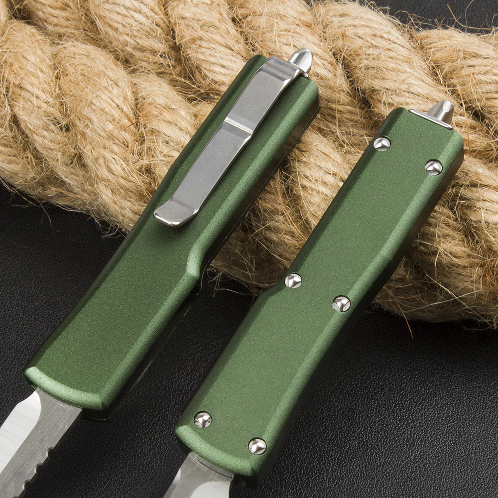 High End Small Tactical Knife D2 Satin Blade CNC Green Aviation Aluminum Handle Outdoor Mini EDC Pocket Knives with Nylon Bag