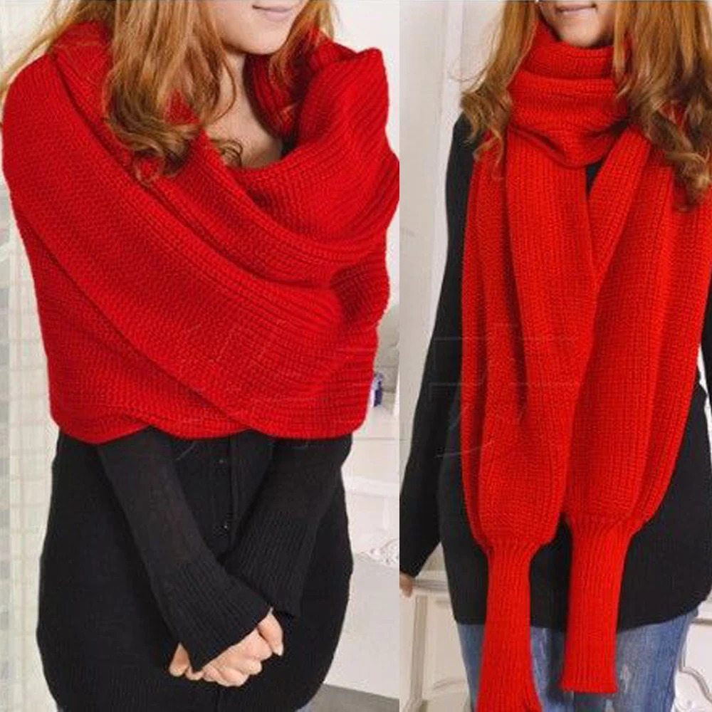 Shawls Arrival Sexy Women Vneck Wrap Sweaters Scarf Fashion Knitted Off Shoulder Long Sleeve Warm Loose Female Scarves 231012