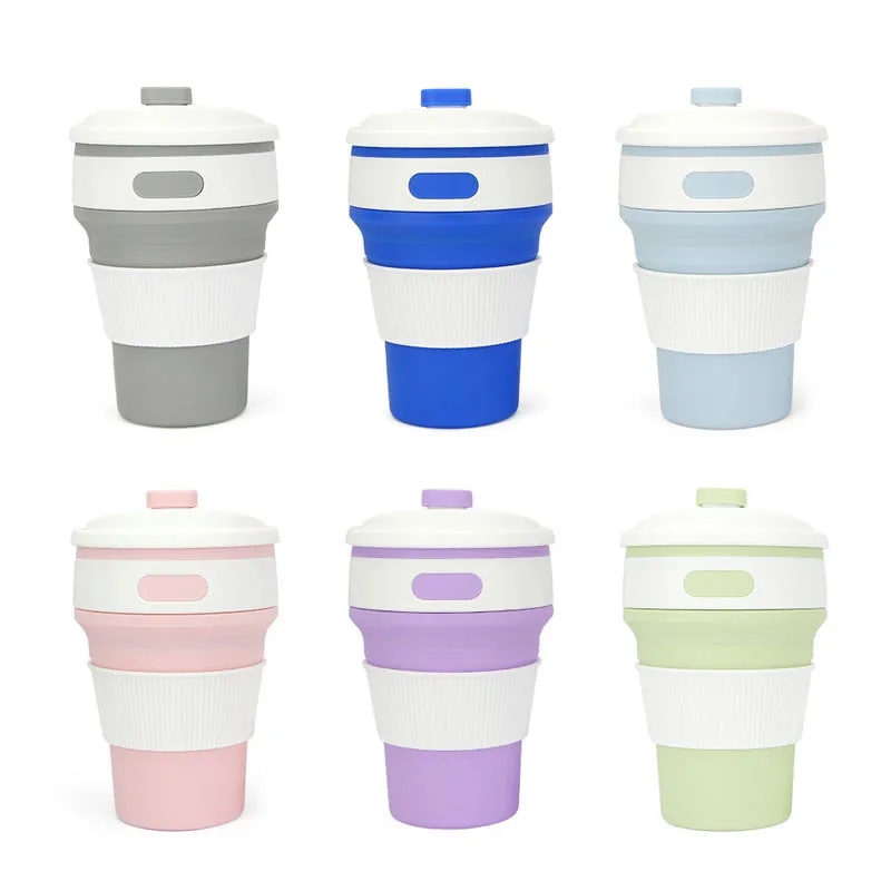 Customizable Portable Flexible Tumblers 350ml Foldable Silicone Coffee Cup Outdoor Anti-scald Folding Travel Water Cups Promotional Gift Z260202