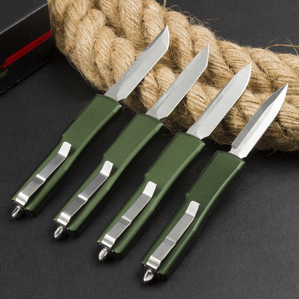 High End Small Tactical Knife D2 Satin Blade CNC Green Aviation Aluminum Handle Outdoor Mini EDC Pocket Knives with Nylon Bag
