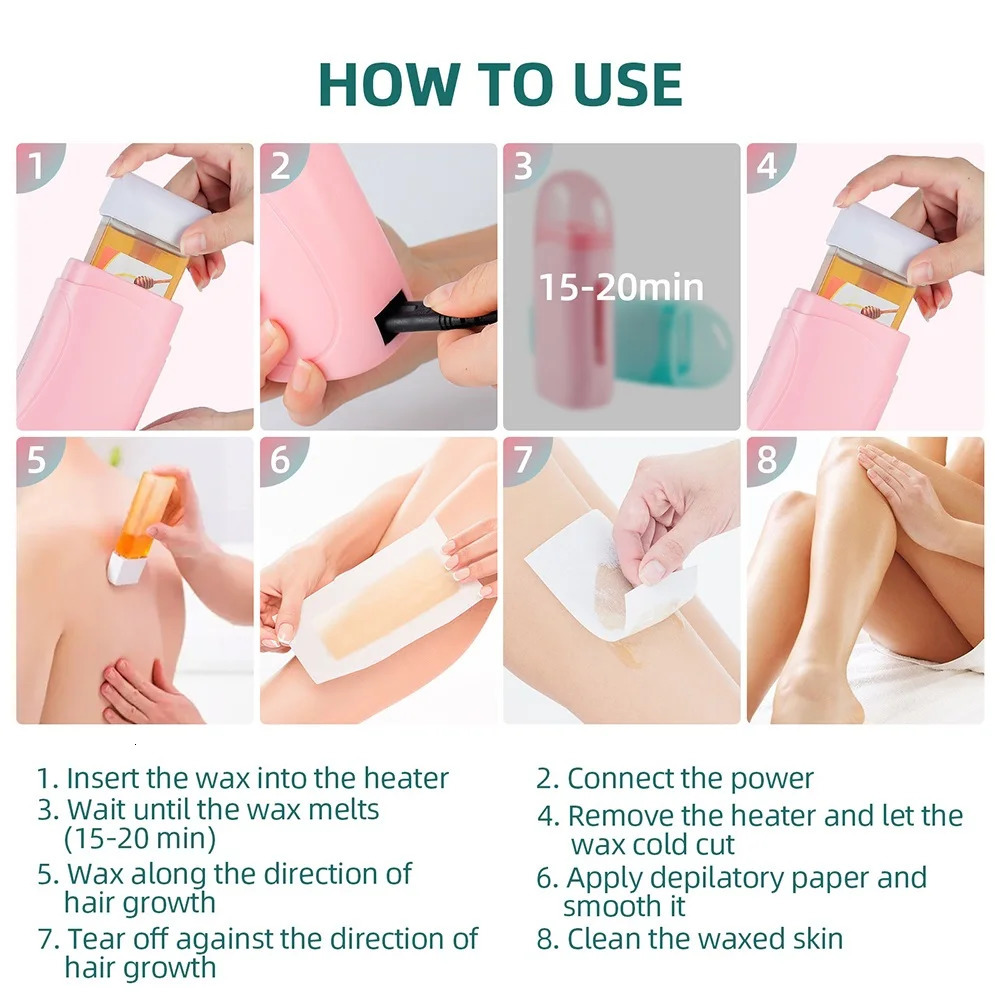 Epilator foreverlily 3in1 Pink Roll On Depilatory Wax Heater Face Body Hair Removal Epilator Wax Heating Machine with Waxing Strips Paper 231013