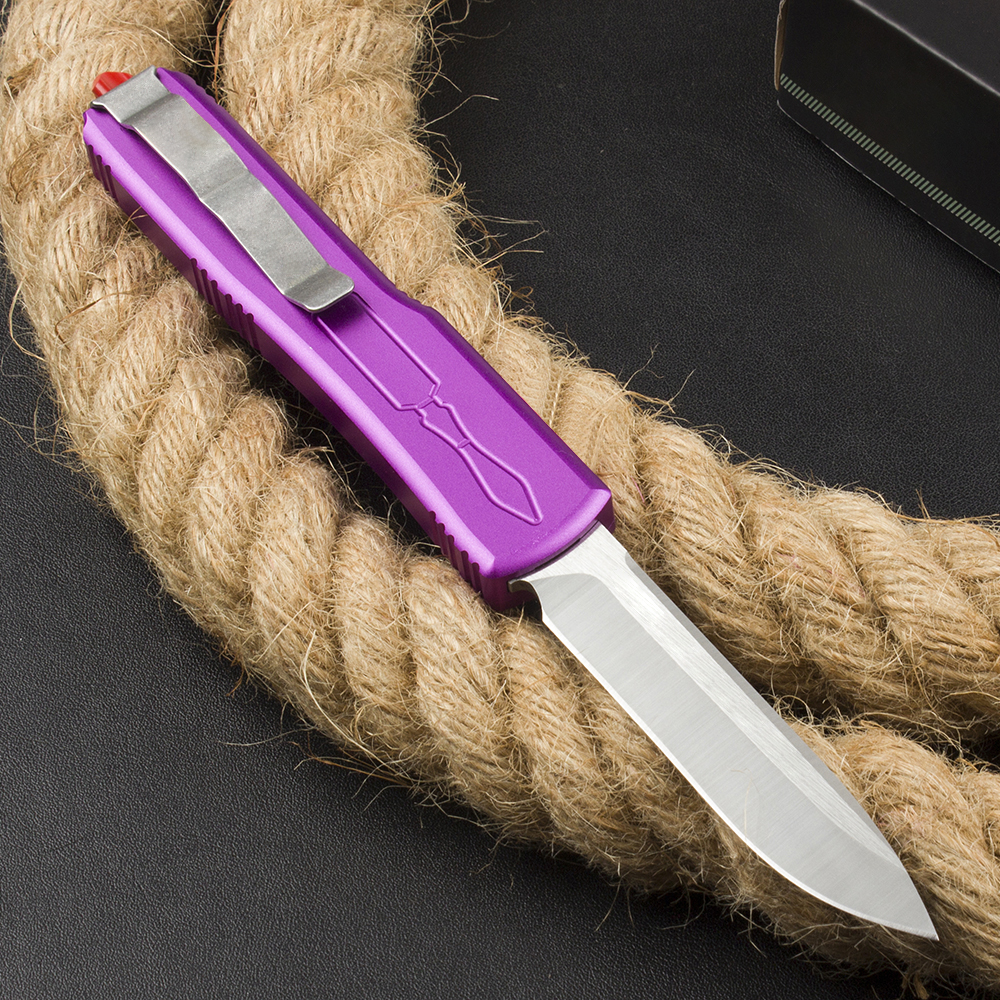 High Quality Tactical Knife D2 Stone Wash knife Blade Purple Aviation Aluminum Handle Outdoor EDC Survival Pocket Knives with Nylon Bag