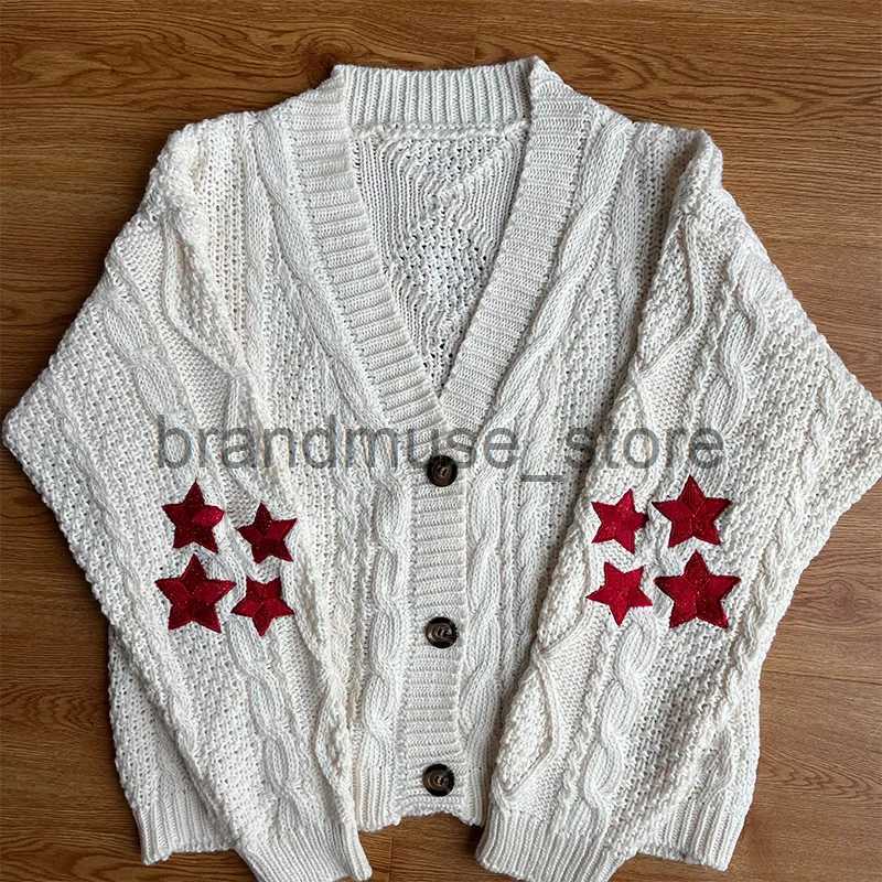 Women's Sweaters Warm Tay Red Star Embroidered Cardigan Folk Crochet Cardigan Vintage SwifT Long Sleeve Lor Slight Stretch Sweater Women 2023 J23