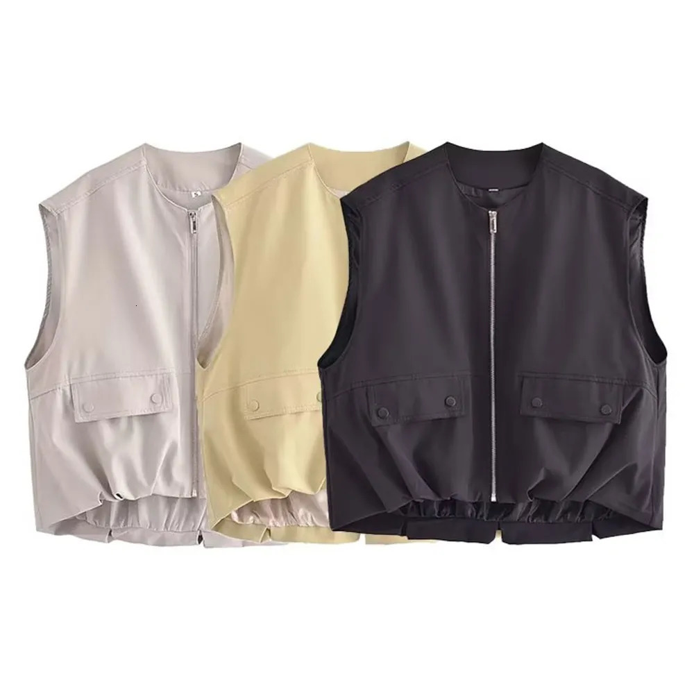 Women's Jackets UNIZERA 2023 Autumn Product Fashion Versatile Round Neck Sleeveless Pleated Bottom Cotton Tank Top Vest 231012