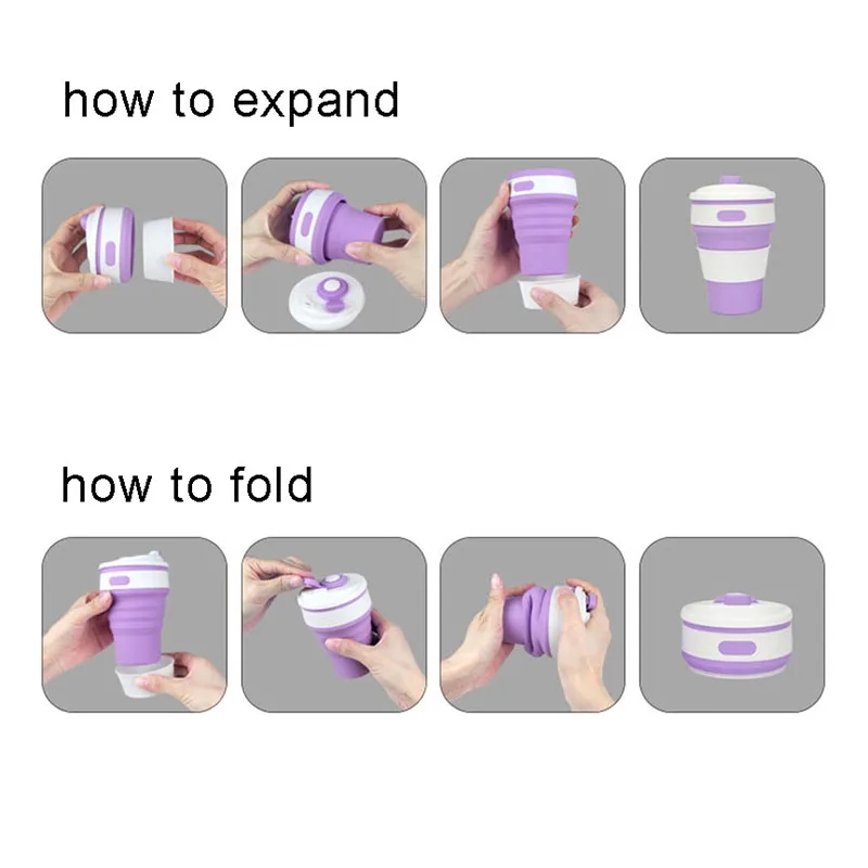 Customizable Portable Flexible Tumblers 350ml Foldable Silicone Coffee Cup Outdoor Anti-scald Folding Travel Water Cups Promotional Gift Z260202