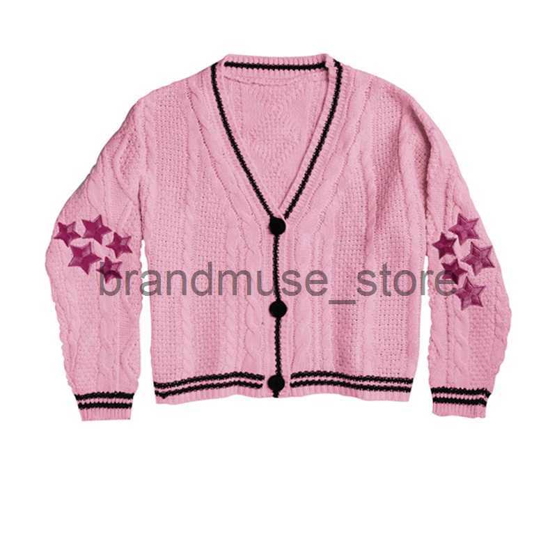 Women's Sweaters Warm Tay Red Star Embroidered Cardigan Folk Crochet Cardigan Vintage SwifT Long Sleeve Lor Slight Stretch Sweater Women 2023 J23