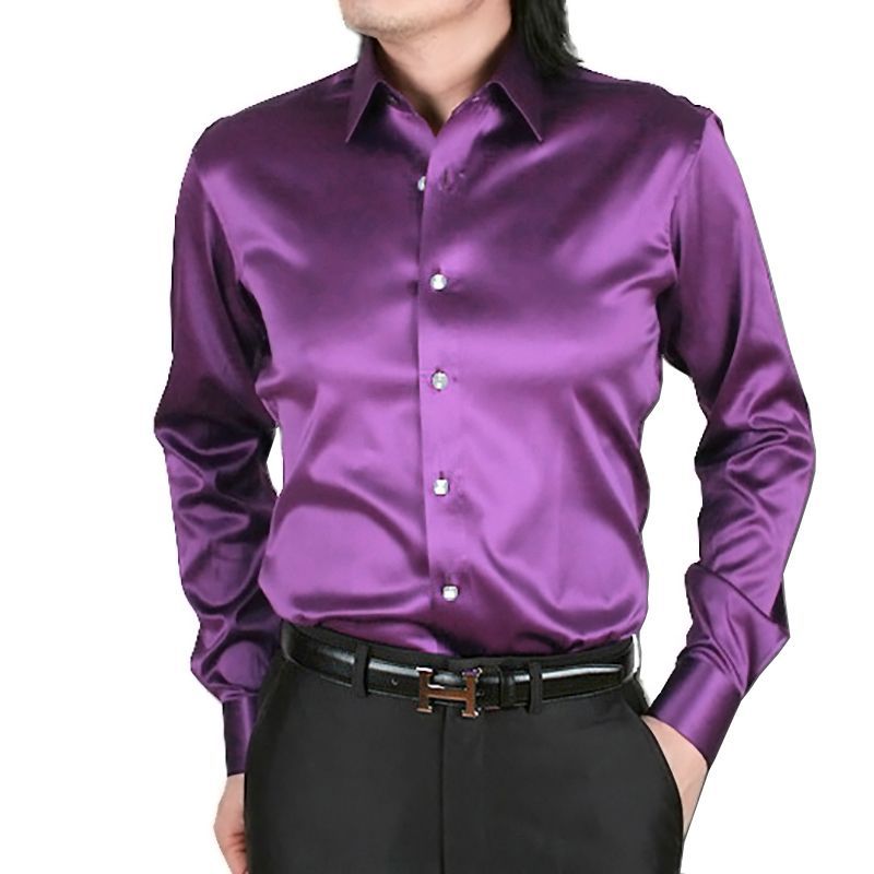 mens shirts fashion satin silk men long sleeve shirts solid color 20 men dress shirt plus size Tops
