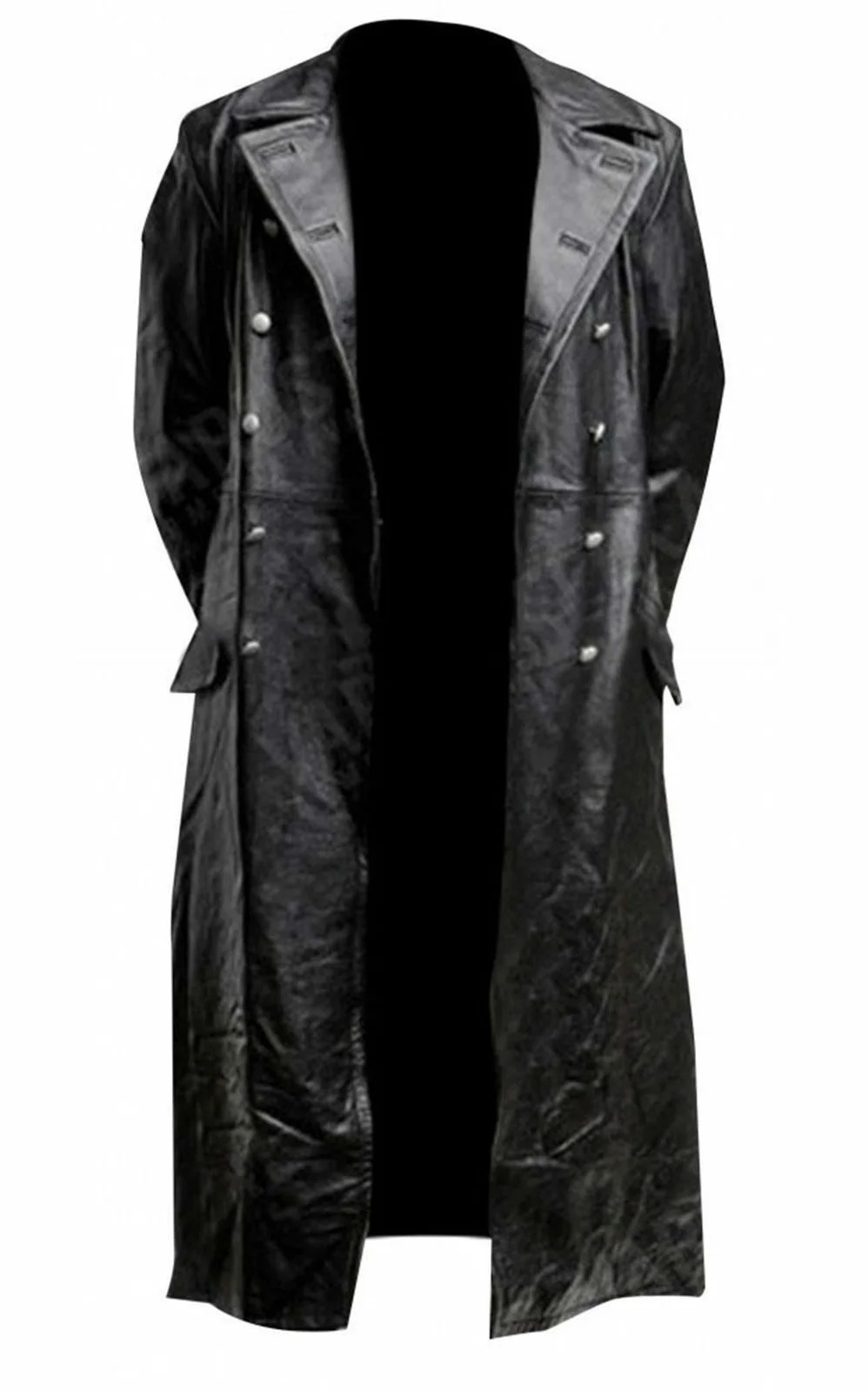MENS GERMAN CLASSIC WW2 MILITARY UNIFORM OFFICER BLACK LEATHER TRENCH COAT y250225