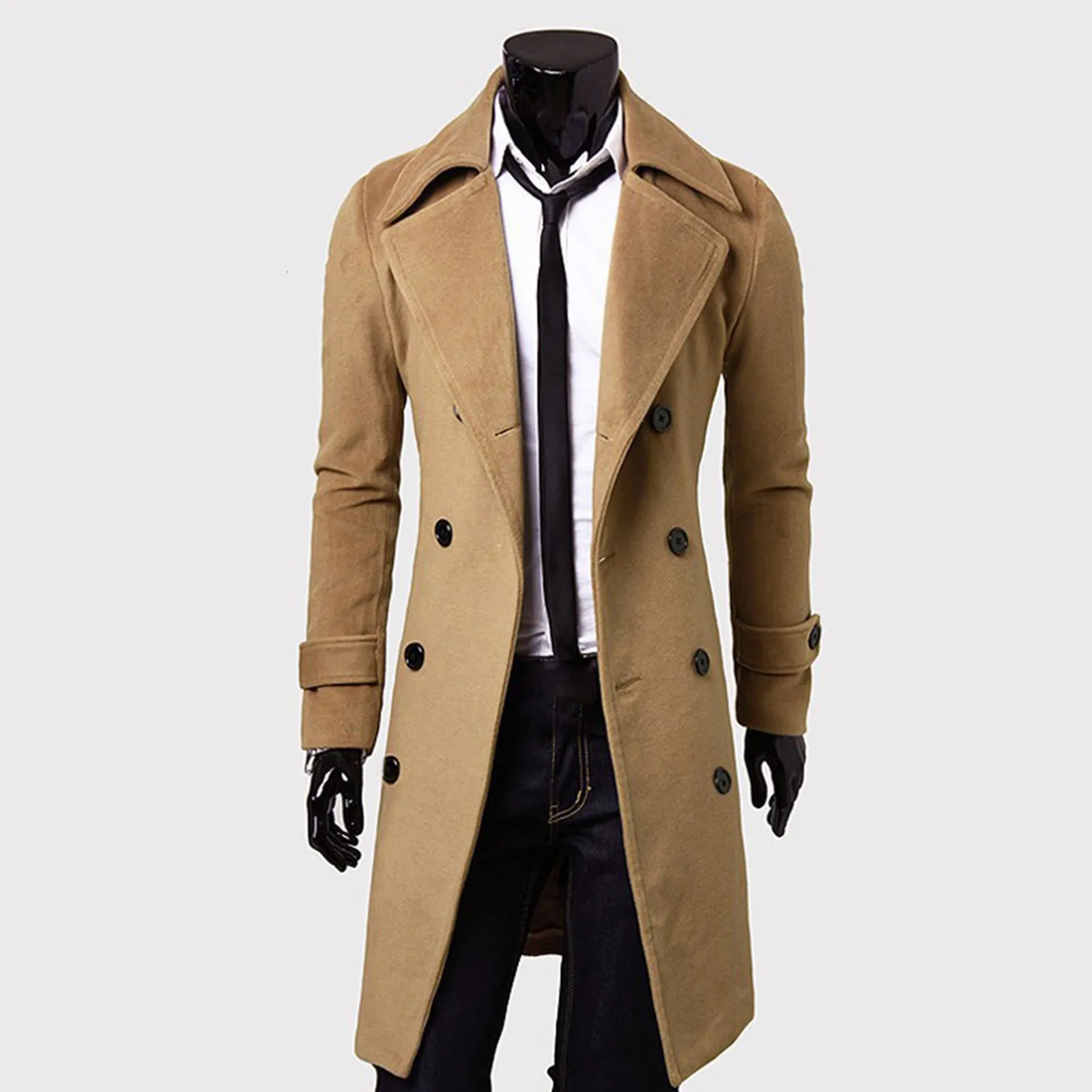 Men's Trench Coats Autumn Winter Long Coat Doublebreasted Solid Color MidLength Windproof Thick British Slim Jacket gabardina hombre 231012