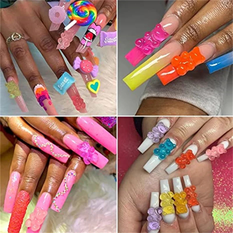 Nail Art Decorations Multi Korean Acrylic Resin Charms 3D Cartoon Candybear DIY Kawaii Accessories Supplies Press On Nails 231012