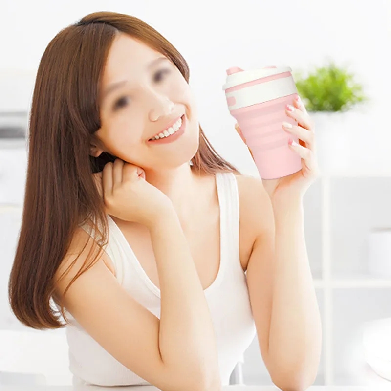 Customizable Portable Flexible Tumblers 350ml Foldable Silicone Coffee Cup Outdoor Anti-scald Folding Travel Water Cups Promotional Gift Z260202