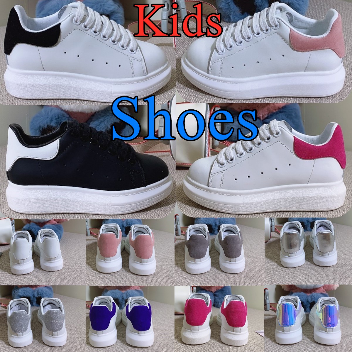 Designers Kid Shoes oversized sneaker baby Casual shoe children White Black Leather Velvet Espadrilles Trainers boys girls Flats Lace Up Platform Sneakers