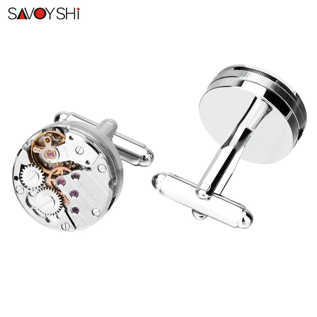 Cuff Links SAVOYSHI Watch Movement Cufflinks For Mens High Quality Metal Gears Cuff Buttons Round Cuff Links Gift Drop 231012