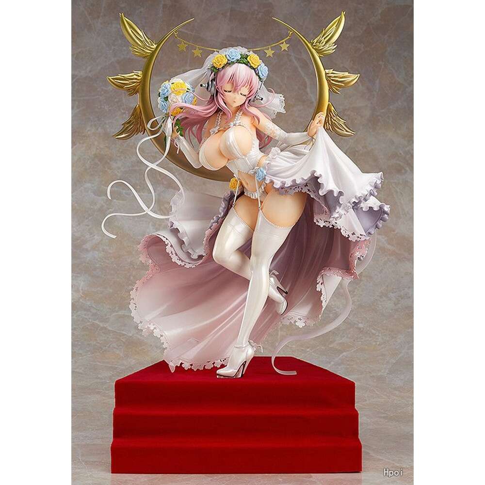Mascot Costumes 24cm Anime Figure Super Sonico Sexy Wedding Dress Deluxe Standdiing Model Dolls Toy Gift Collect Boxed Ornament Pvc Material