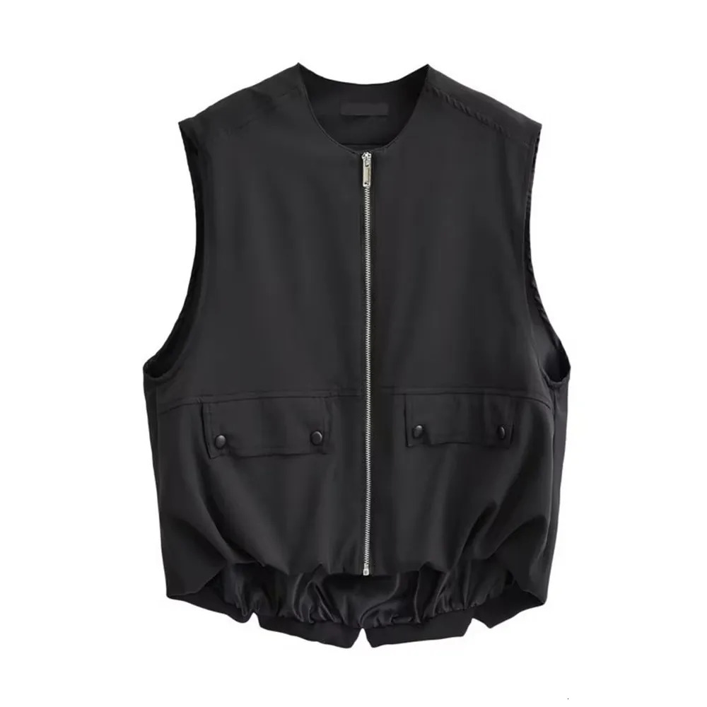 Women's Jackets UNIZERA 2023 Autumn Product Fashion Versatile Round Neck Sleeveless Pleated Bottom Cotton Tank Top Vest 231012