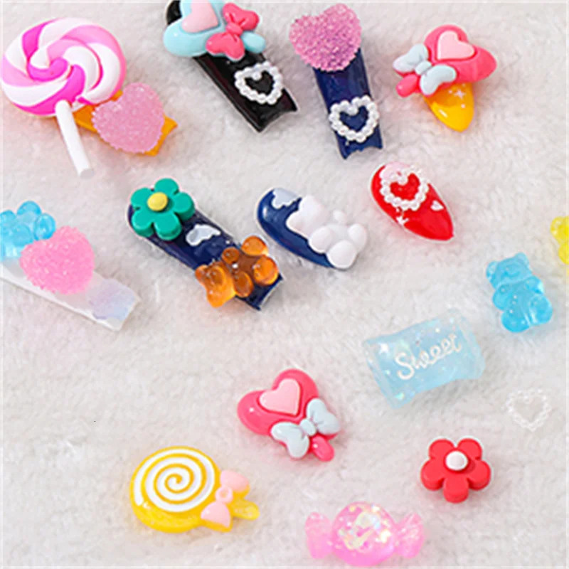 Nail Art Decorations Multi Korean Acrylic Resin Charms 3D Cartoon Candybear DIY Kawaii Accessories Supplies Press On Nails 231012