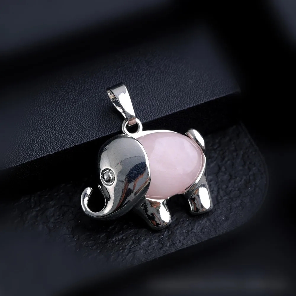 Natural Stone Elephant Pendant Amethyst Rose Quartz Crystal Tiger's Eye Pendant Charms for Jewelry Making Necklaces