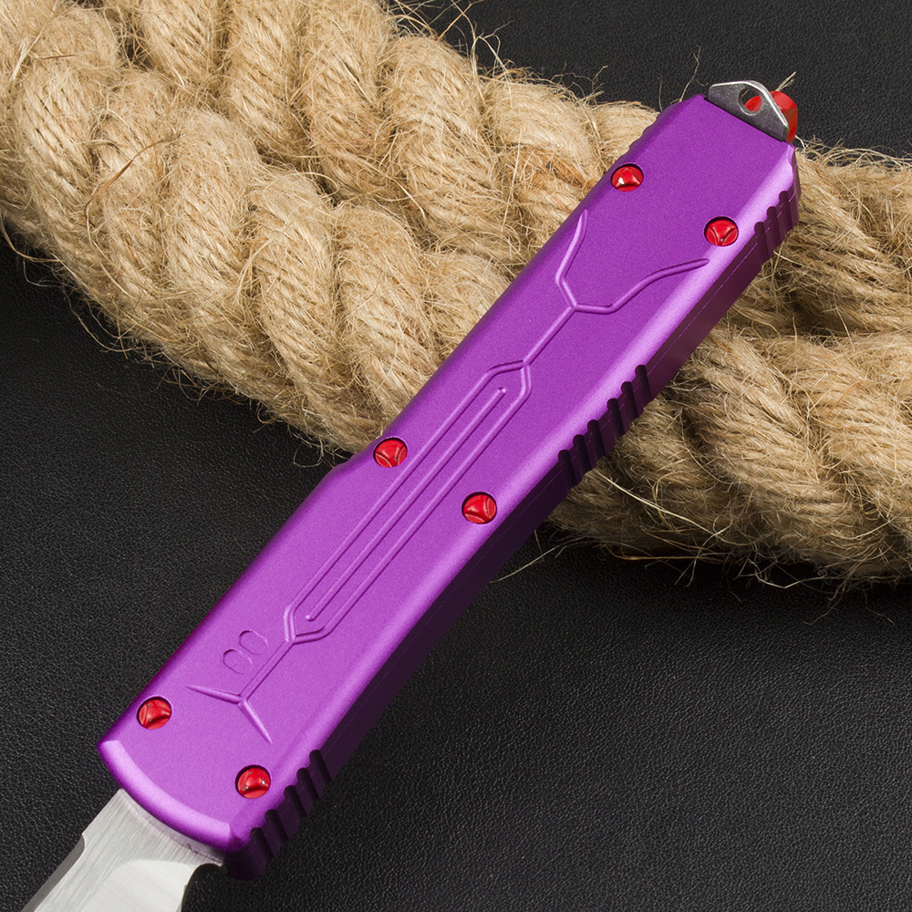 High Quality Tactical Knife D2 Stone Wash knife Blade Purple Aviation Aluminum Handle Outdoor EDC Survival Pocket Knives with Nylon Bag