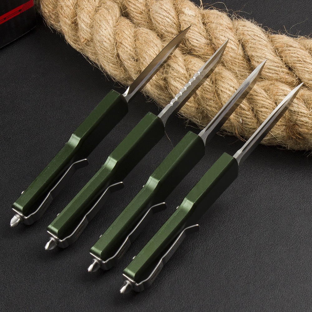 High End Small Tactical Knife D2 Satin Blade CNC Green Aviation Aluminum Handle Outdoor Mini EDC Pocket Knives with Nylon Bag