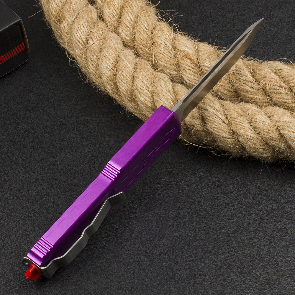 High Quality Tactical Knife D2 Stone Wash knife Blade Purple Aviation Aluminum Handle Outdoor EDC Survival Pocket Knives with Nylon Bag