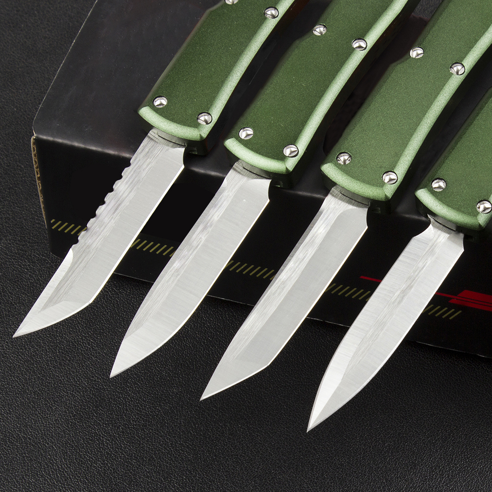 High End Small Tactical Knife D2 Satin Blade CNC Green Aviation Aluminum Handle Outdoor Mini EDC Pocket Knives with Nylon Bag