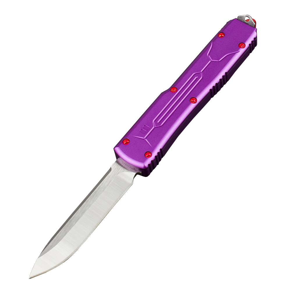 High Quality Tactical Knife D2 Stone Wash knife Blade Purple Aviation Aluminum Handle Outdoor EDC Survival Pocket Knives with Nylon Bag