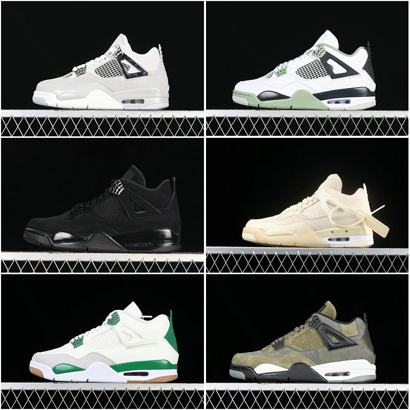 50Color TopQuality 4 4s mens basketball shoes Military Black seafoam Midnight Navy cat men women sports sneakers trainers Size 4-12 With Box