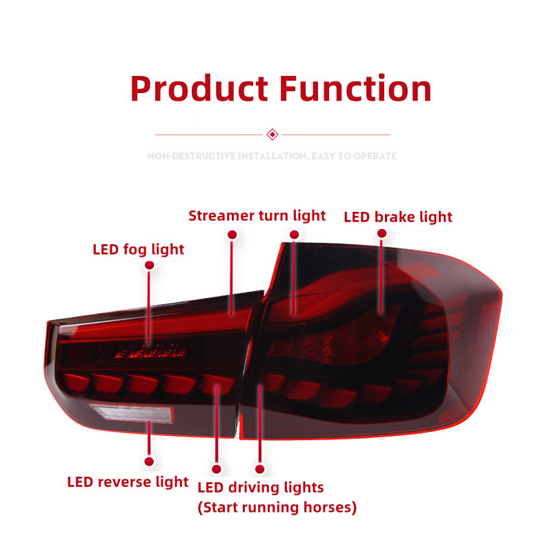 Car Tail Light Parts for BMW Taillights 3 Series F30/F35 2013-20 18 LED Dragon Scale Running Light Highlight Reversing Brake Taillight