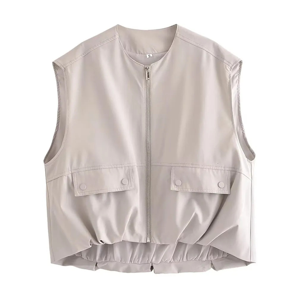 Women's Jackets UNIZERA 2023 Autumn Product Fashion Versatile Round Neck Sleeveless Pleated Bottom Cotton Tank Top Vest 231012