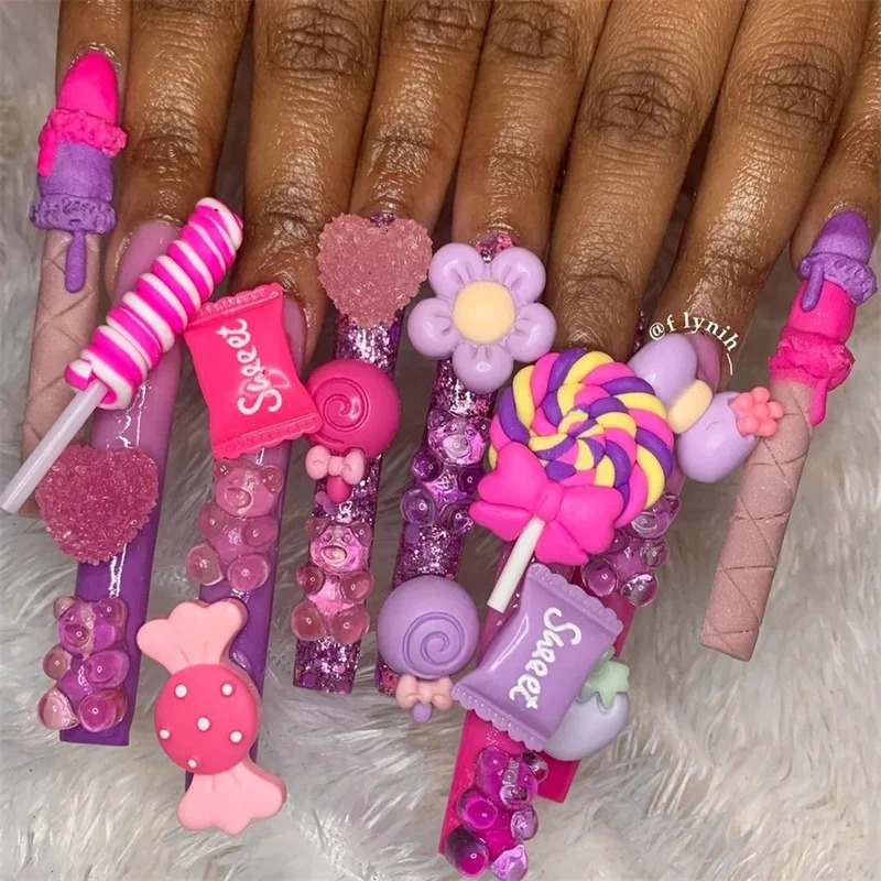 Nail Art Decorations Multi Korean Acrylic Resin Charms 3D Cartoon Candybear DIY Kawaii Accessories Supplies Press On Nails 231012