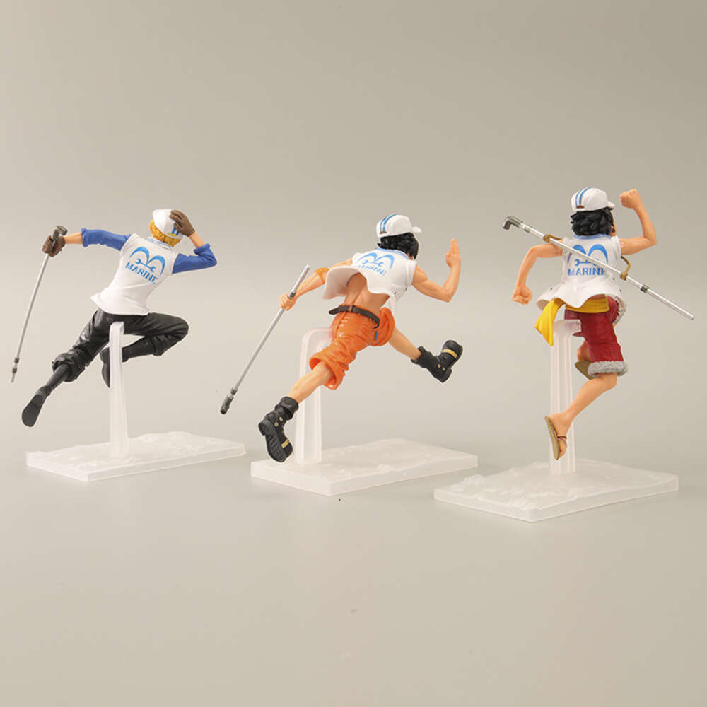 Mascot Costumes 17cm One Piece Anime Figures Running Brother Monkey D Luffy Portgas Ace Sabo Action Figure Collection Model Ornaments Toys Gifts